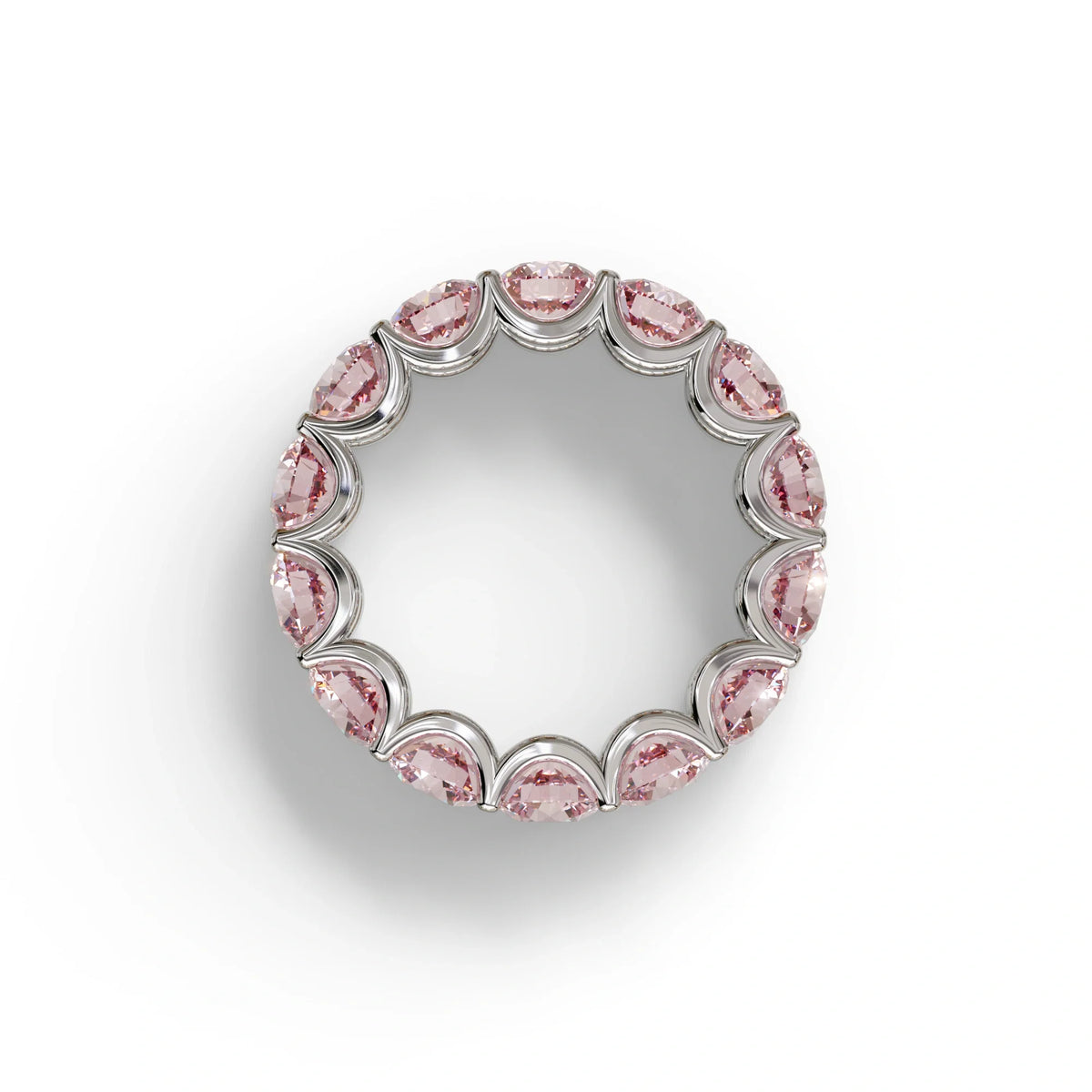 Pink Round Brilliant Diamond Full Eternity Band in 18k Yellow Gold – Scalloped U-Prong Setting
