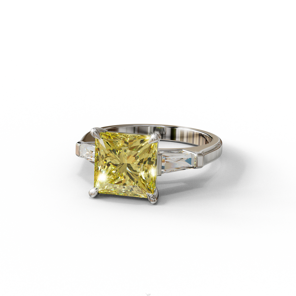 3 Carat Yellow Princess & Baguette Cut Lab Grown Diamond Ring - Alluring