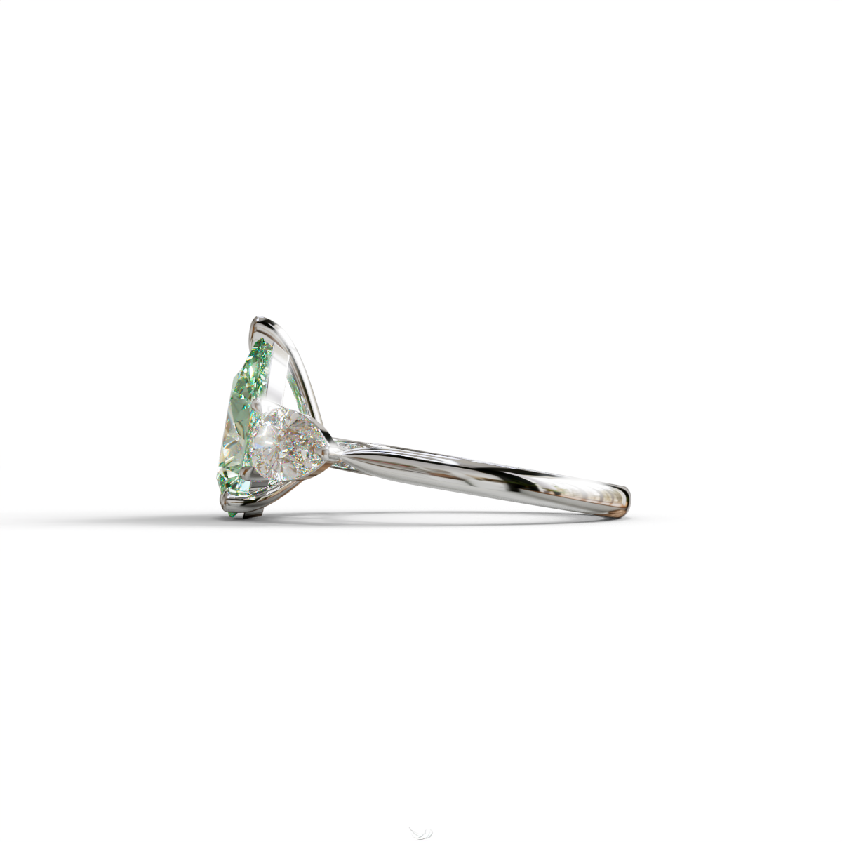 4 Carat Fancy Green Pear Cut Three Stone Lab Grown Diamond Engagement Ring