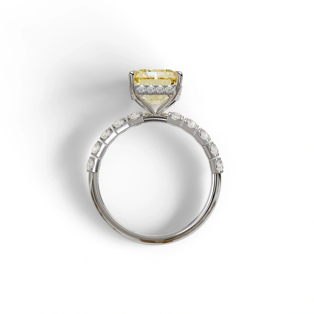 3 Carat Yellow Radiant Shaped Hidden Halo Eternity Lab Diamond Ring - Lace Bridge