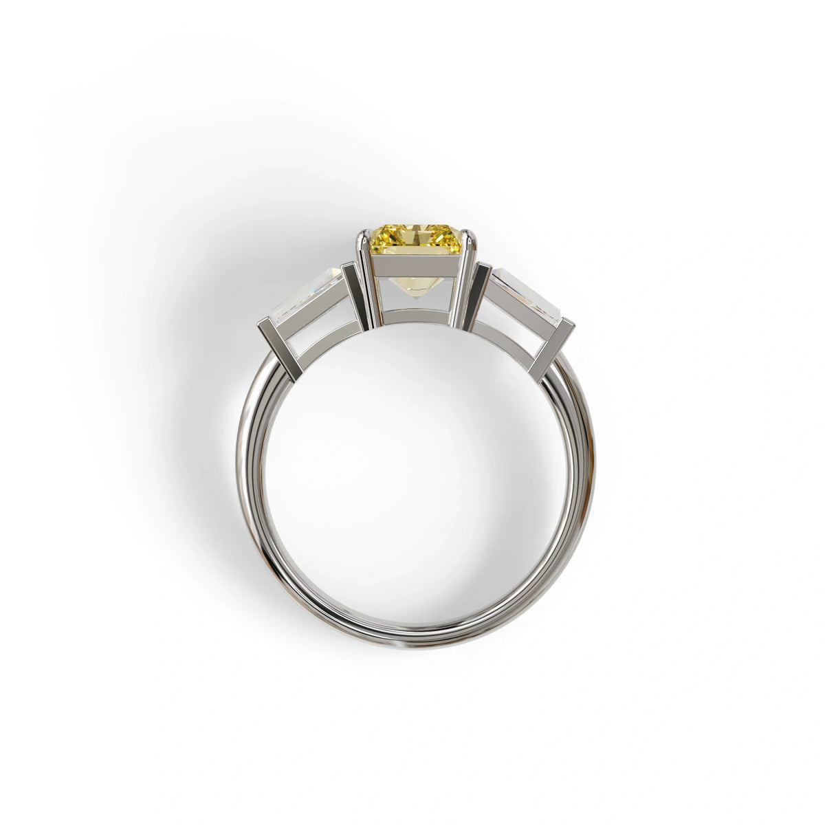 3Ct Yellow Radiant & Tapered Cut Lab Grown Diamond Three Stone Engagement Ring - Yana