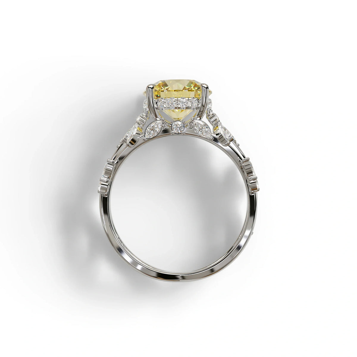 Natural Inspired 4 Carat Yellow Round Cut Lab Diamond Engagement Ring - Catalina