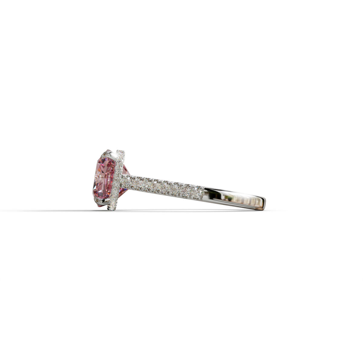 1 to 3.5 Carat Pink Lab Grown Diamond Engagement Ring – Cushion Cut Hidden Halo | Vivienne