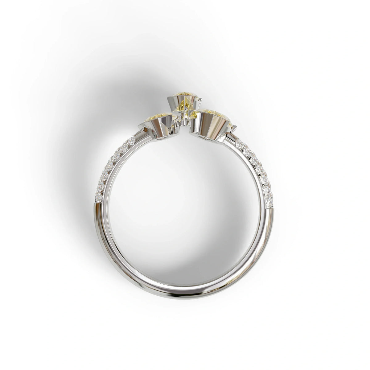 3 Stone 1.75 Ct Yellow Marquise Cut Pave Setting Lab Diamond Ring - Dutch