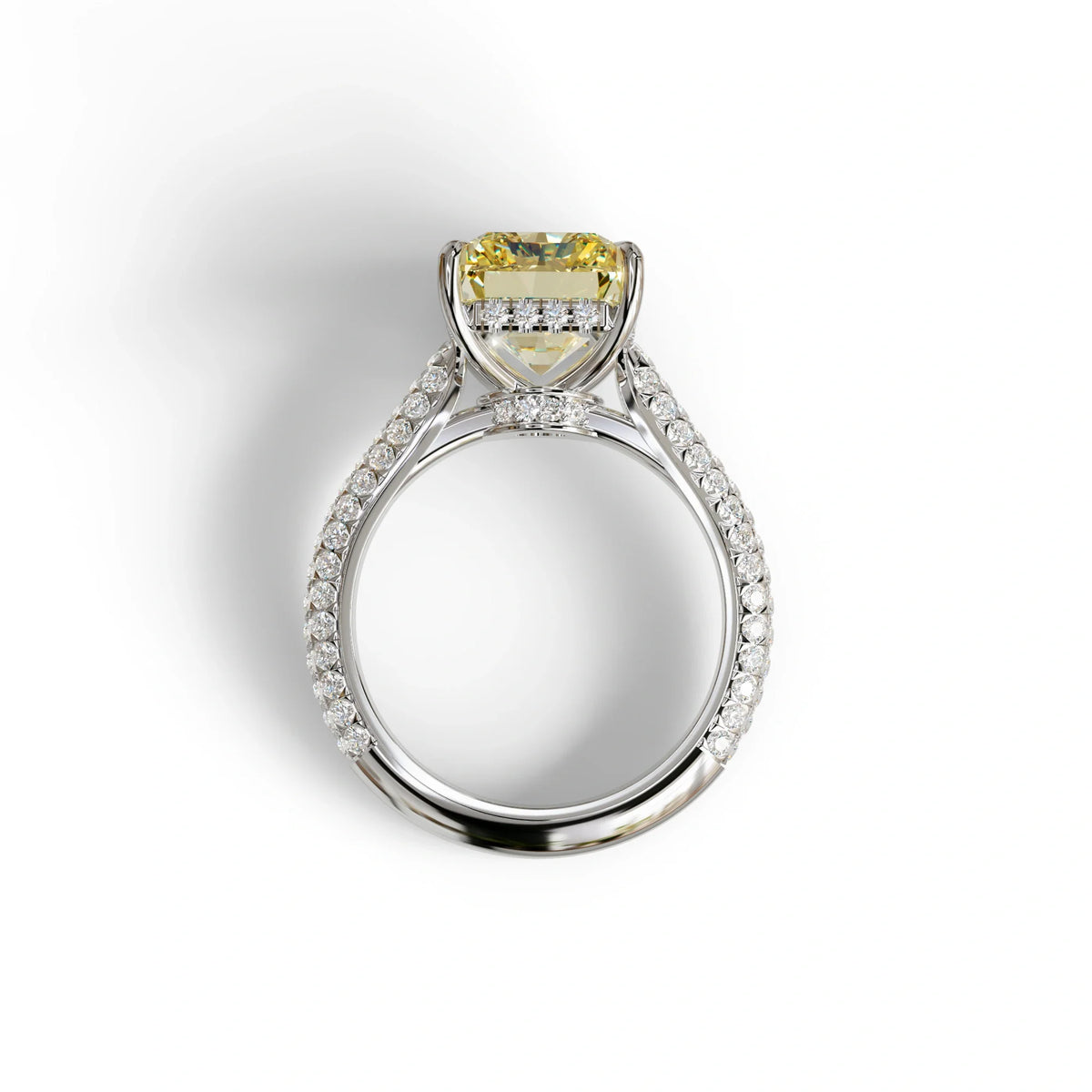 3 Carat Yellow Radiant Cut Hidden Halo & Pave Set Lab Diamond Ring - Riviera