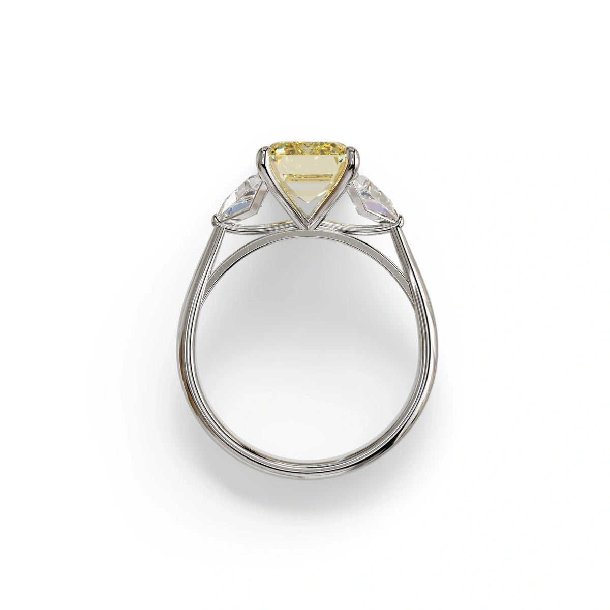 3Ct Fancy Intense Yellow Emerald Cut Lab Grown Diamond Three Stone Engagement Ring - Polaris