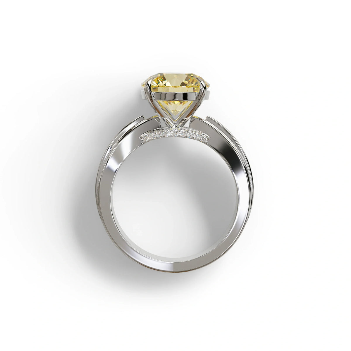 3 Carat Yellow Round Cut V-Shank Pave Setting Lab Grown Diamond Ring - Je t’adore
