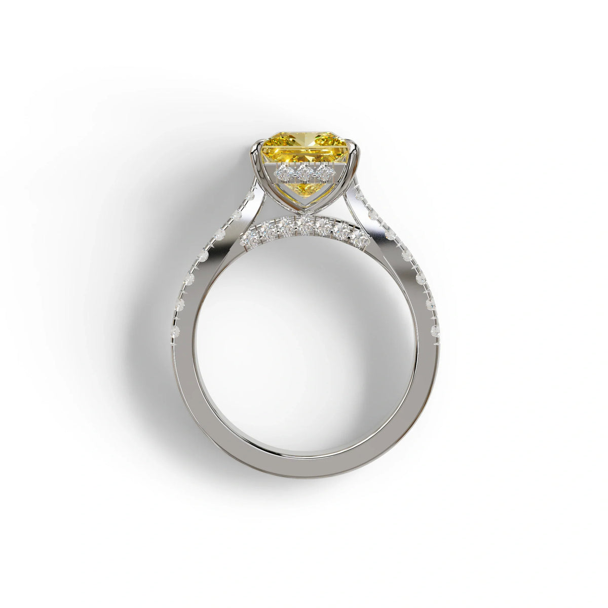 2.5 Carat Yellow Princess Cut Hidden Halo & Pave Lab Diamond Ring - Aries
