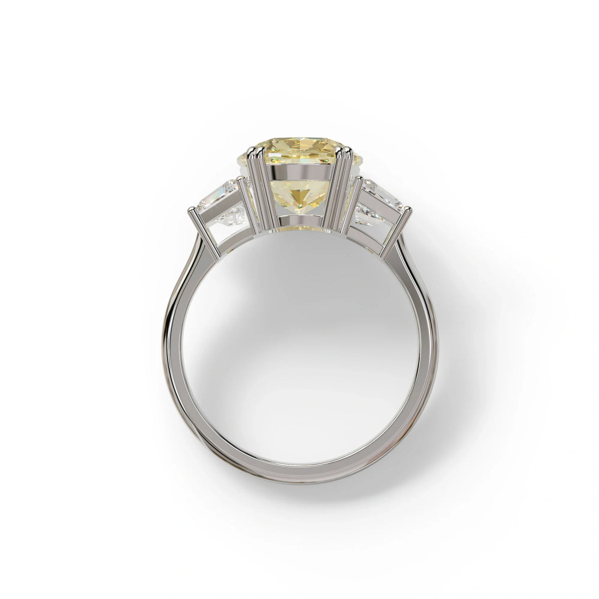 3.5 Carat Yellow Lab Grown Diamond Engagement Ring · Cushion Cut Three Stone | Trilogy - view 9