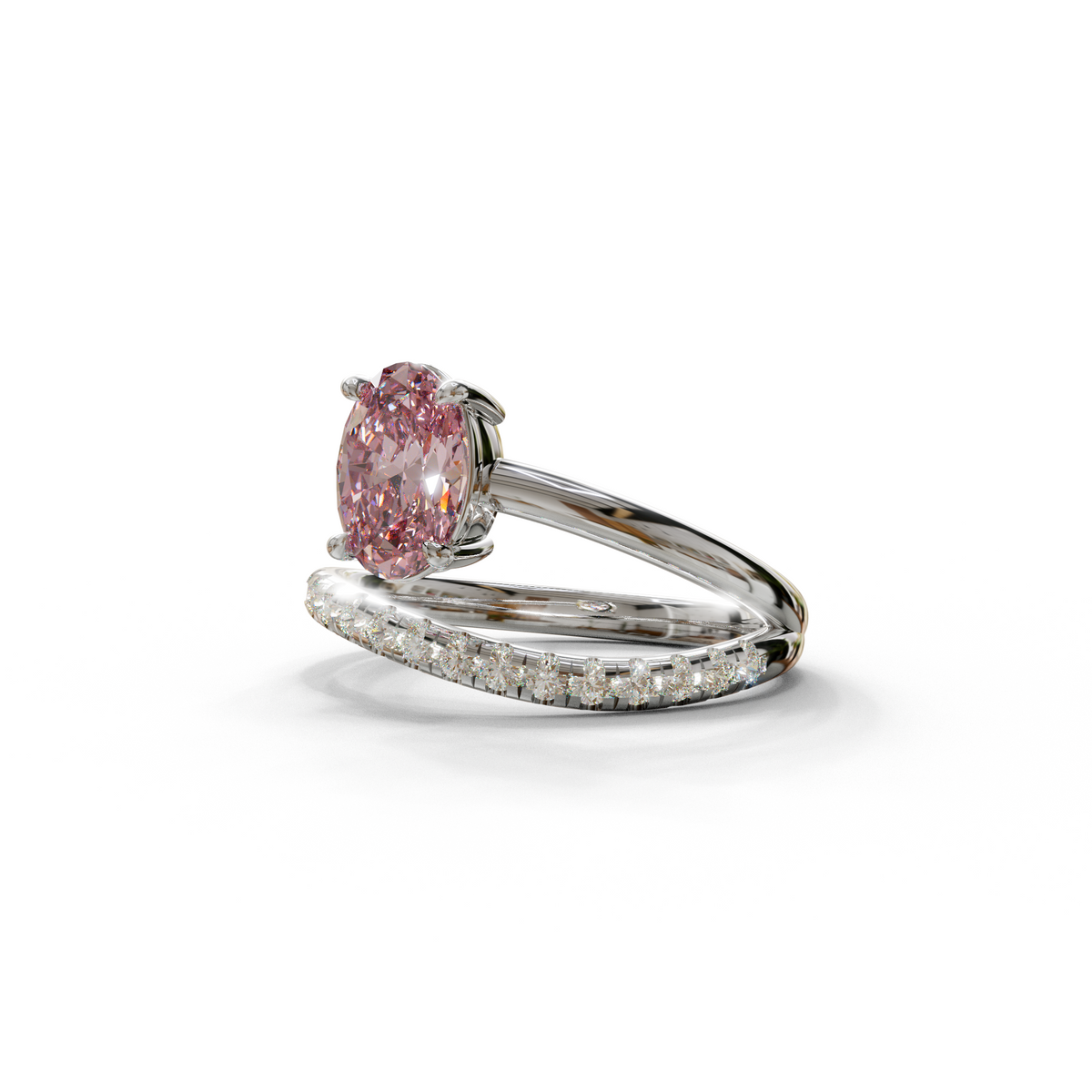 1 to 2 Carat Pink Lab Grown Diamond Engagement Ring – Oval Cut Pavé Bypass | Amara