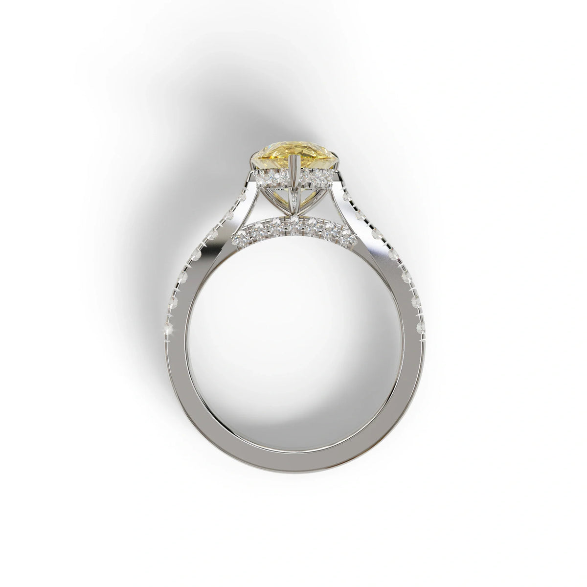 2 Carat Yellow Pear Shaped Hidden Halo Lab Diamond Engagement Ring - Teardrop