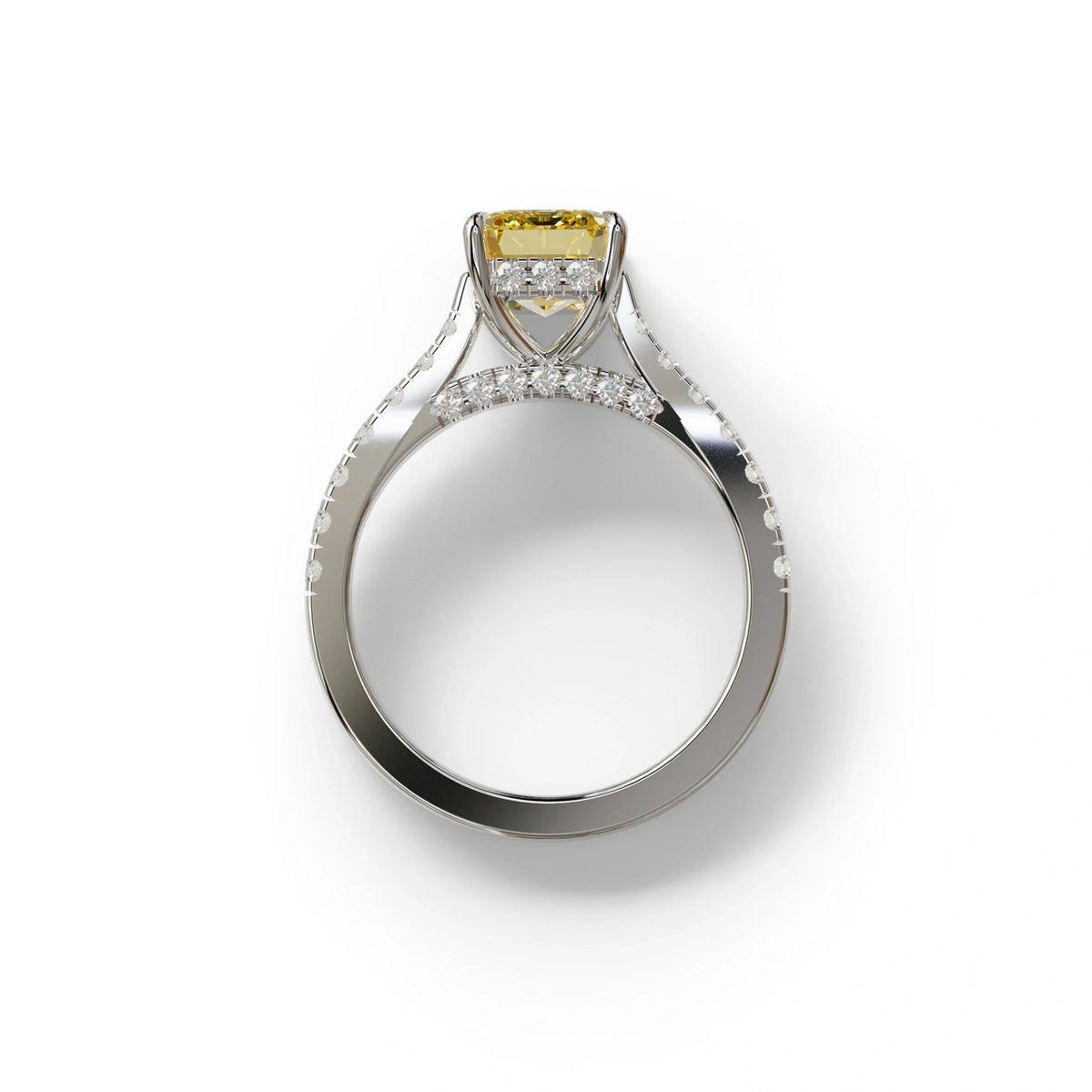 2 Carat Yellow Emerald Cut Hidden Halo & Pave Lab Diamond Ring - Siara