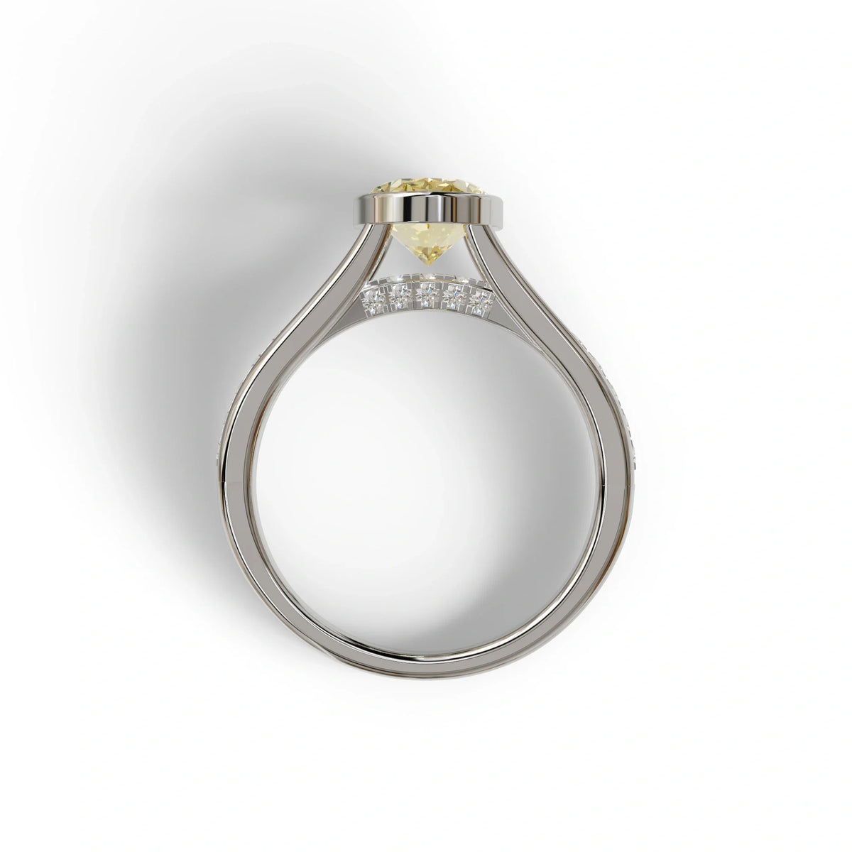 3 Carat Fancy Vivid Yellow Oval Cut Bezel Setting Lab Grown Diamond Engagement Ring- Prisma