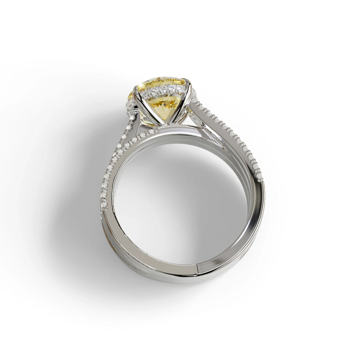 2 Carat Yellow Round Cut Hidden Halo Lab & Pave Lab Diamond Ring - Je t’aime