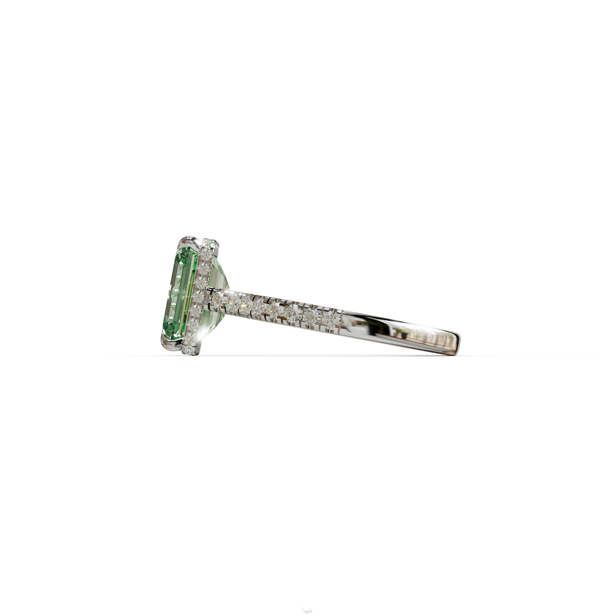 2.5 Ct Green Emerald Cut Lab Diamond In Hidden Halo & Pave Setting Ring - Siena