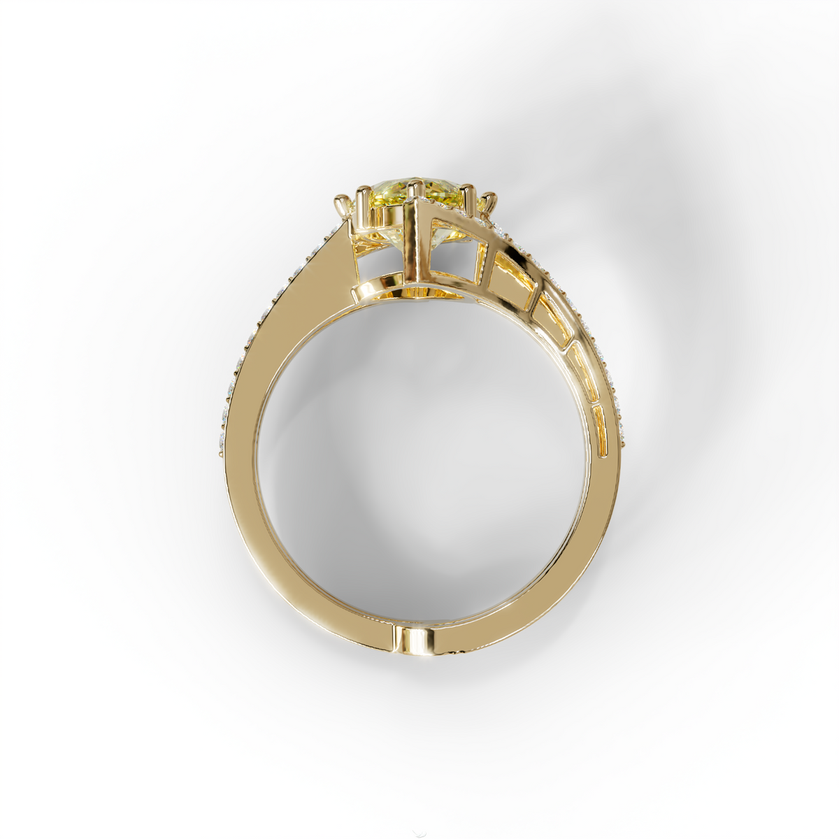 3 Carat Marquise Cut Yellow Lab Diamond Ring with Double Pave Setting