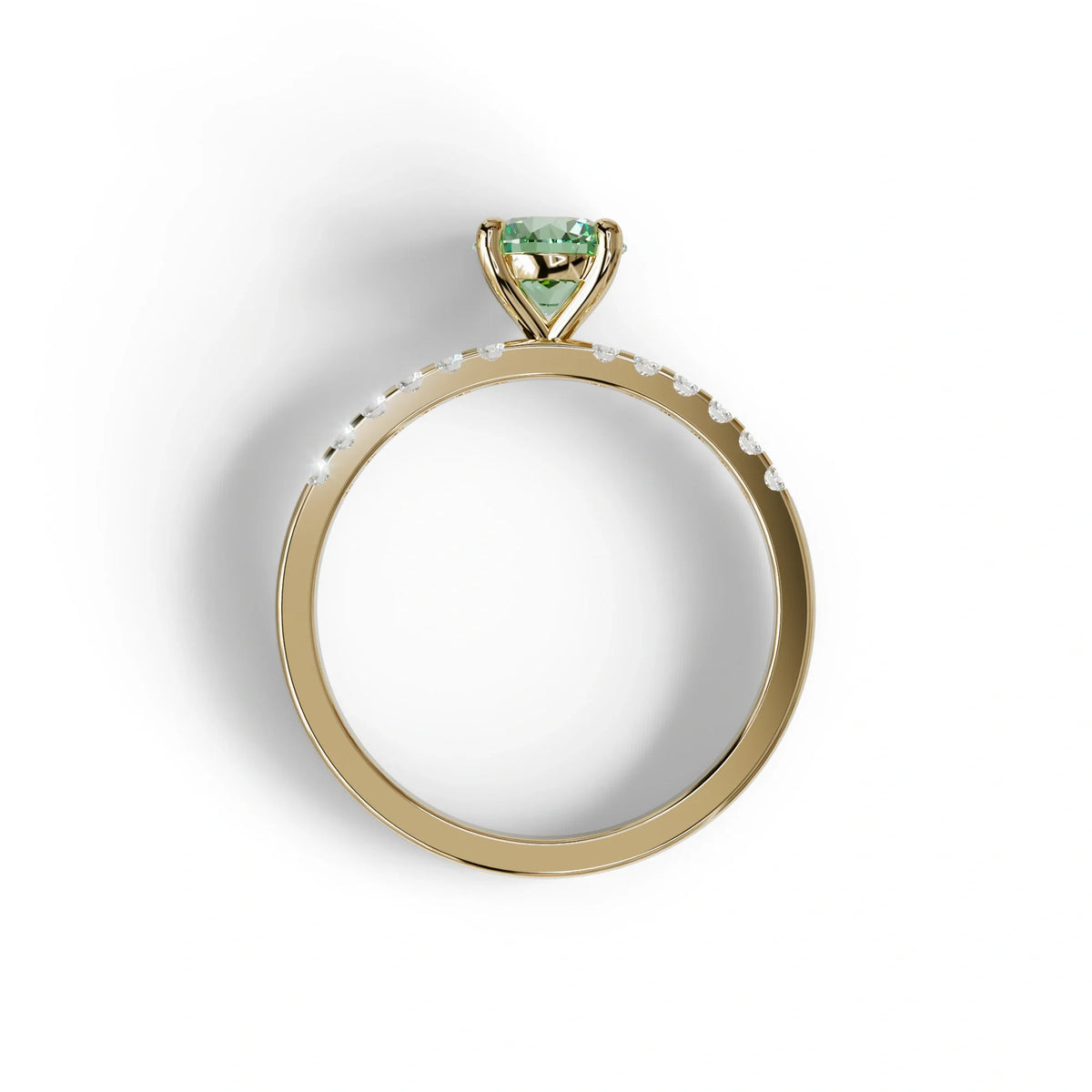 Green Round Pave Set Minimalist Engagement Ring - Nova Signature