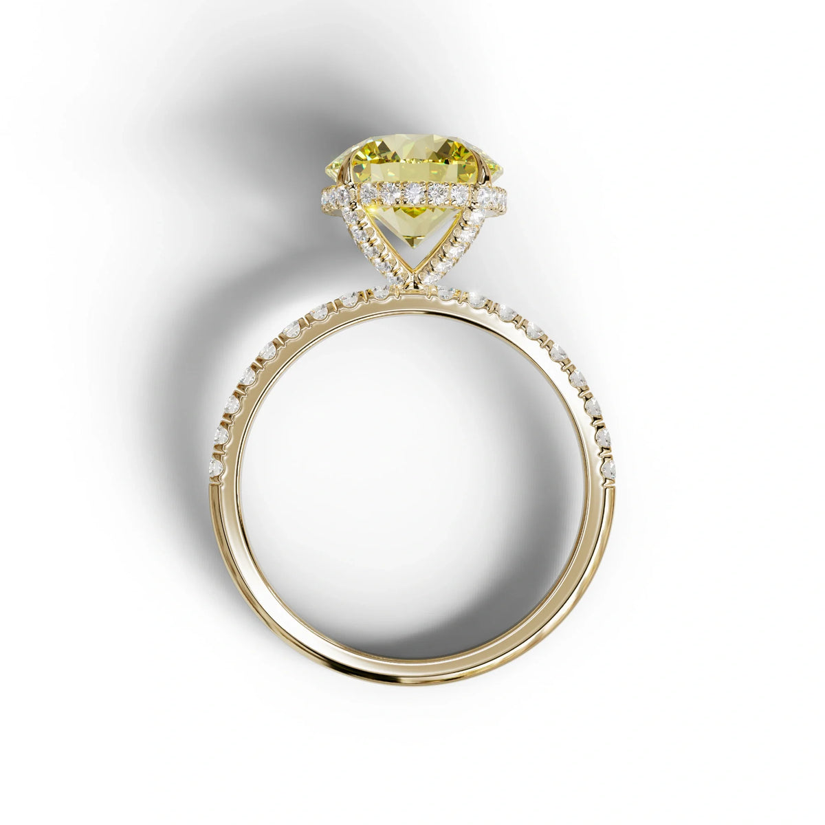 3.5 Carat Yellow Round Cut Lab Diamond Ring - Halo & Pave Setting Wedding Ring