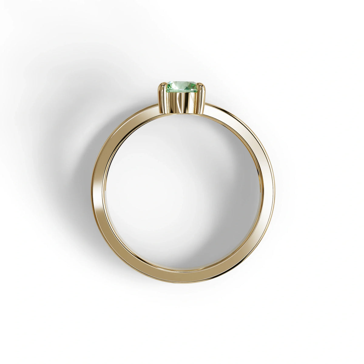 Green Round Brilliant Solitaire Engagement Ring with a split‑shank Band - Auric Grace