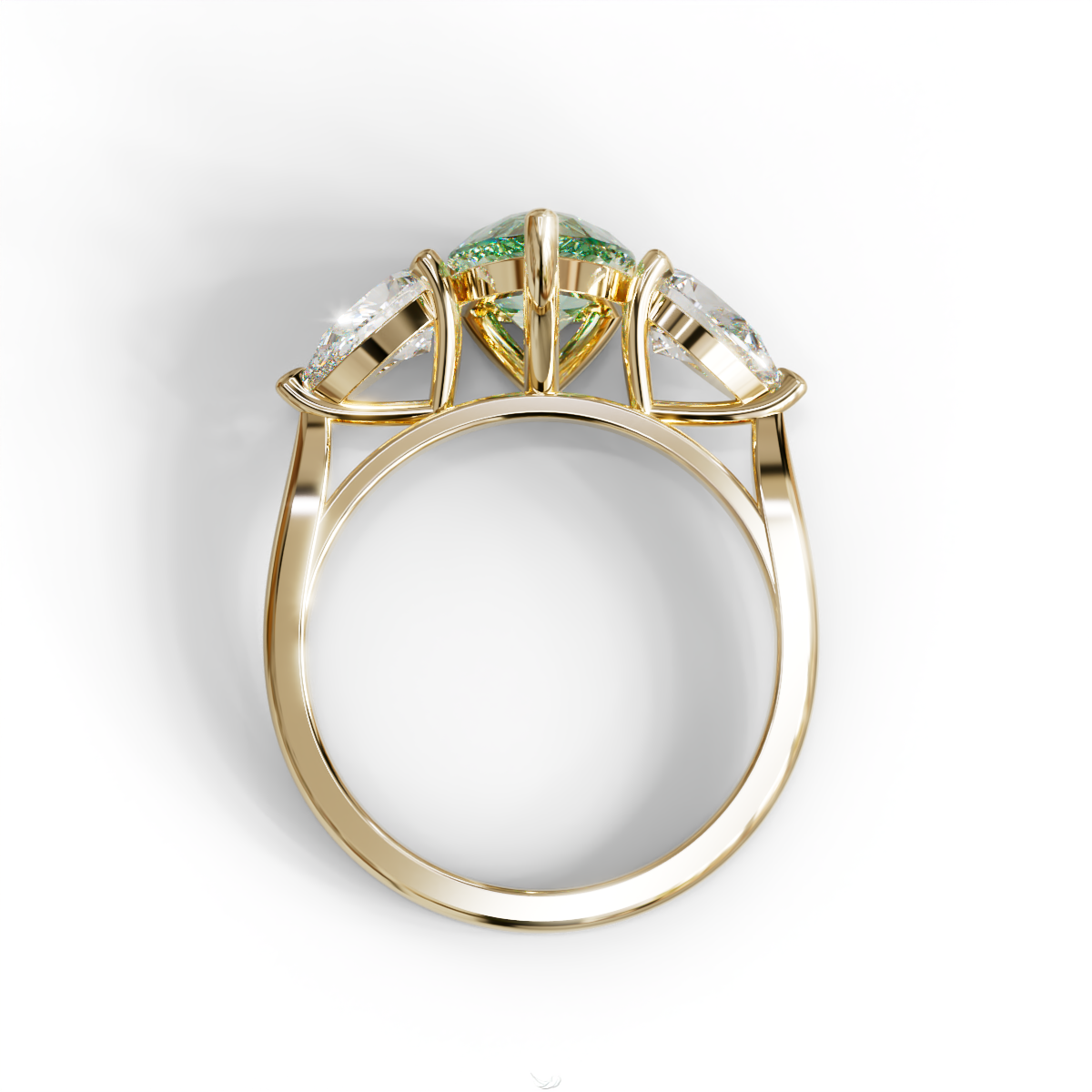 4 Carat Fancy Green Pear Cut Three Stone Lab Grown Diamond Engagement Ring
