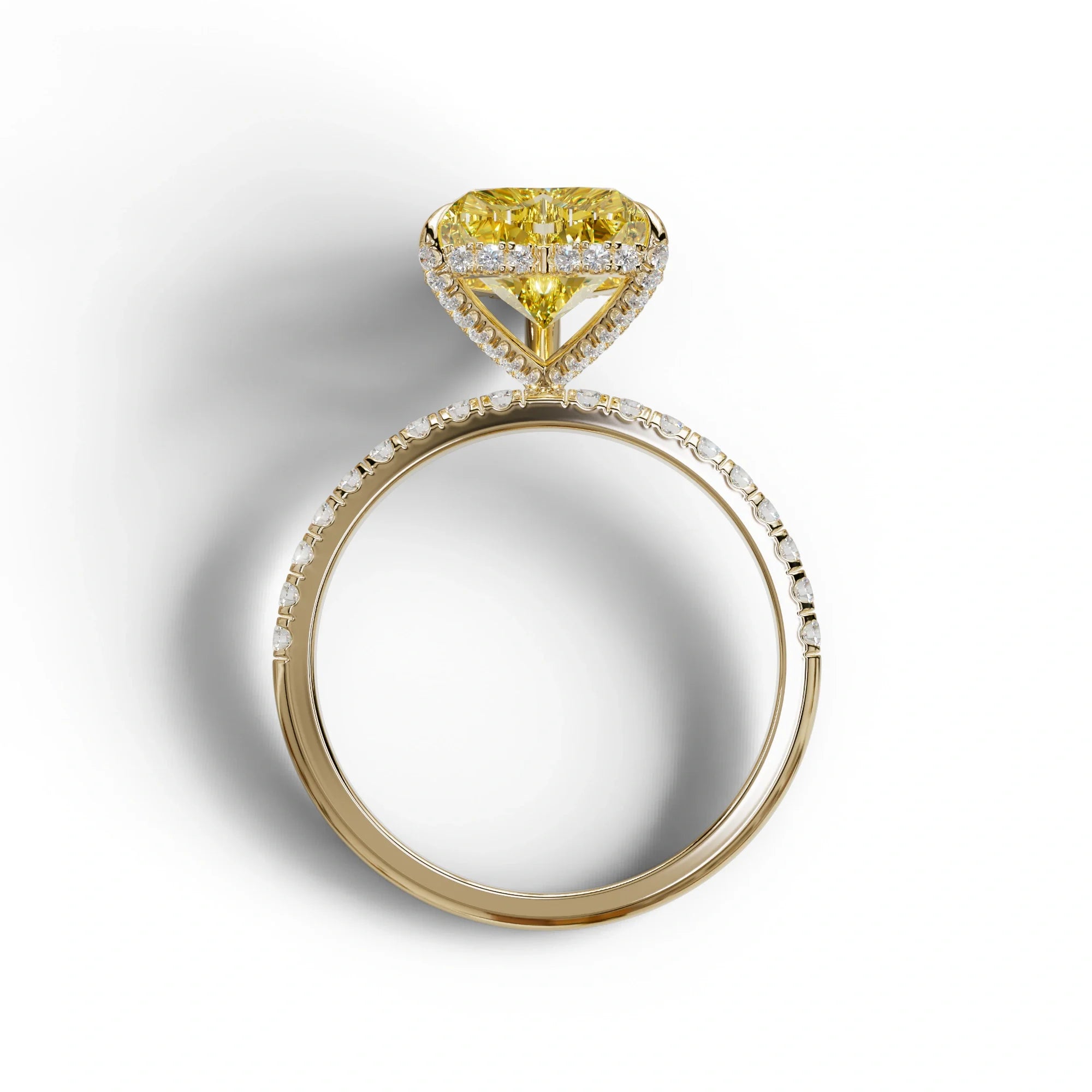 Yellow 3 Carat Heart Cut Hidden Halo & Pavé Setting Engagement Ring