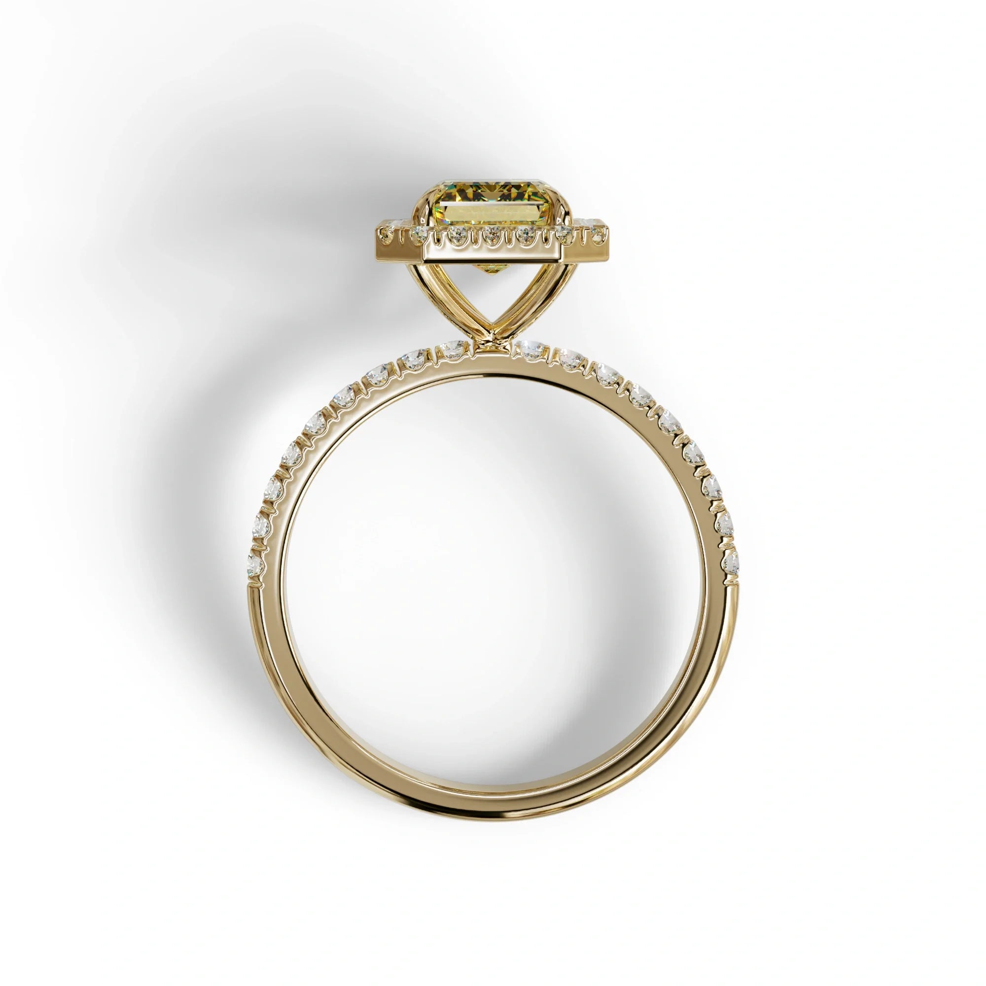 Yellow Emerald Cut Halo & Pave Lab Grown Diamond Engagement Ring - Viola