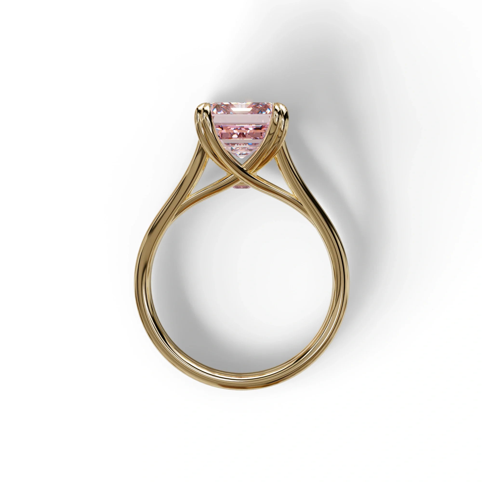 4 Carat Fancy Intense Pink Emerald Cut Lab Grown Diamond Engagement Ring - Tesira