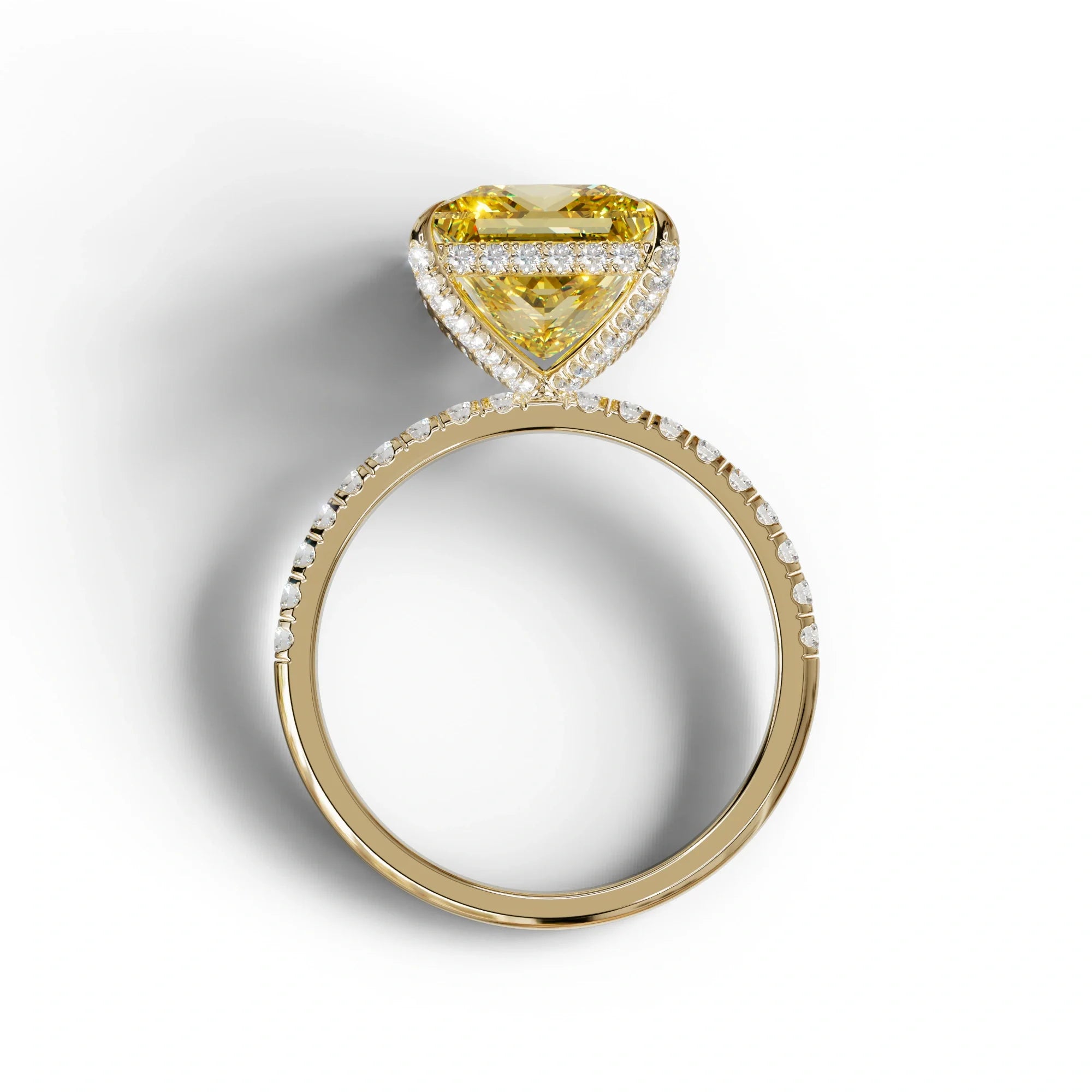 3 Carat Yellow Princess Cut Hidden Halo & Pave Lab Diamond Ring