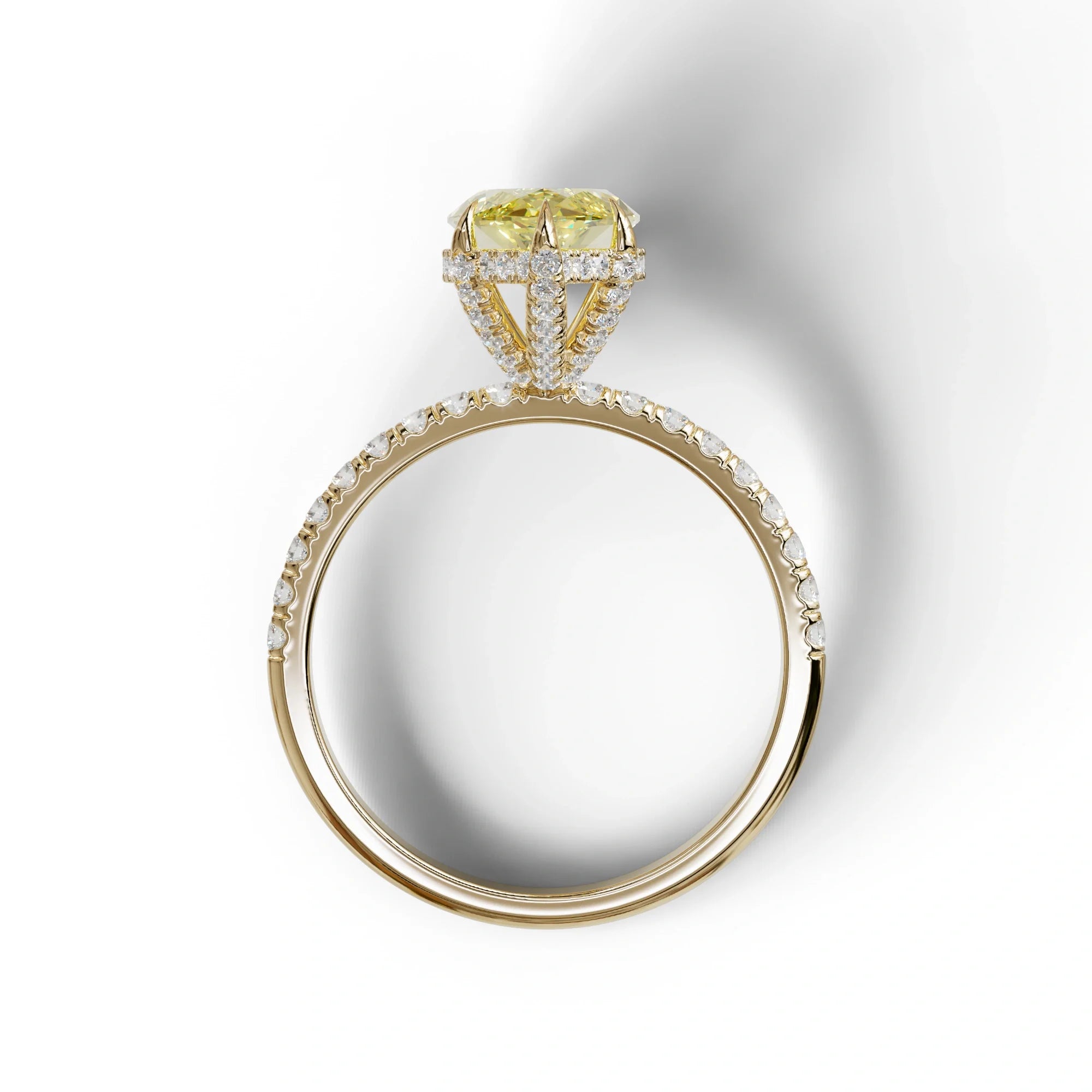 3 Carat Yellow Marquise Cut Lab Diamond In Hidden Halo & Pave Setting Ring
