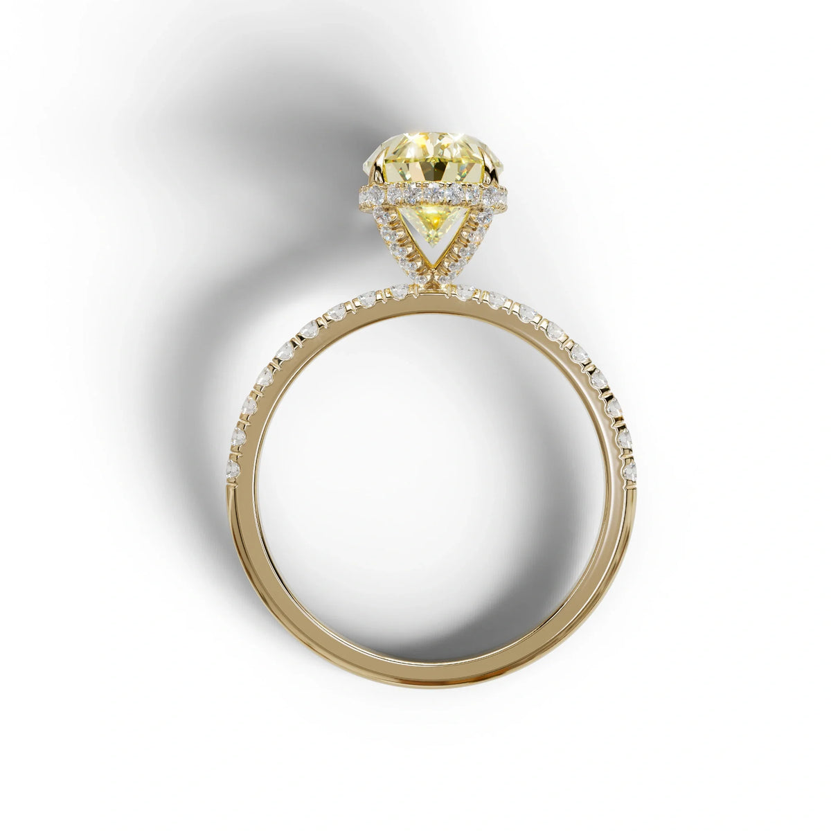 3 Carat Yellow Oval Cut Hidden Halo & Pave Setting Lab Grown Diamond Ring