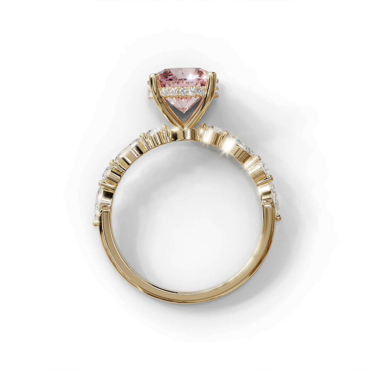 2 Carat Pink Round Cut Hidden Halo & Pave Set Lab Diamond Ring - Pure Origin