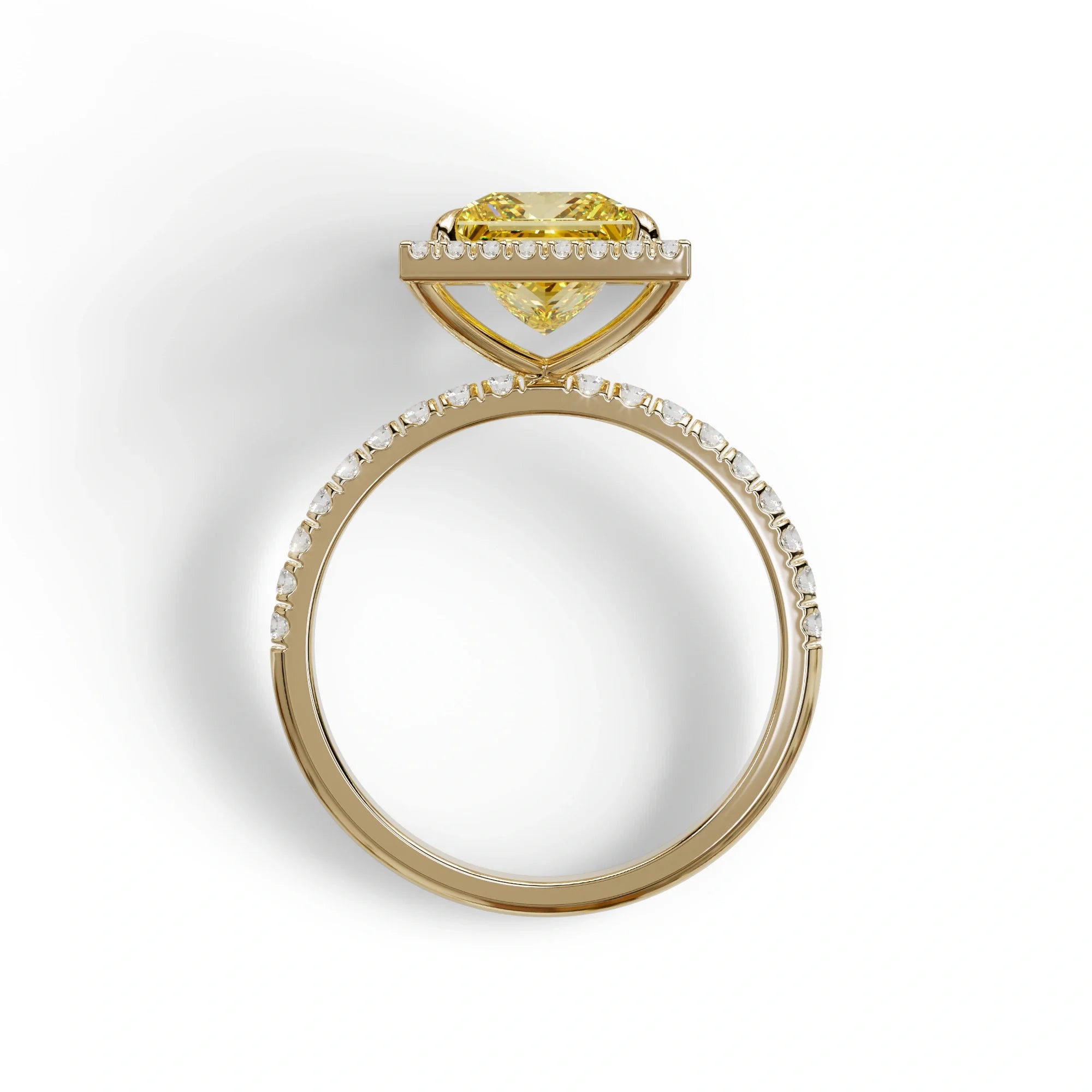 2 Carat Yellow Princess Cut Halo & Pave Lab Diamond Ring - Diamond Prime