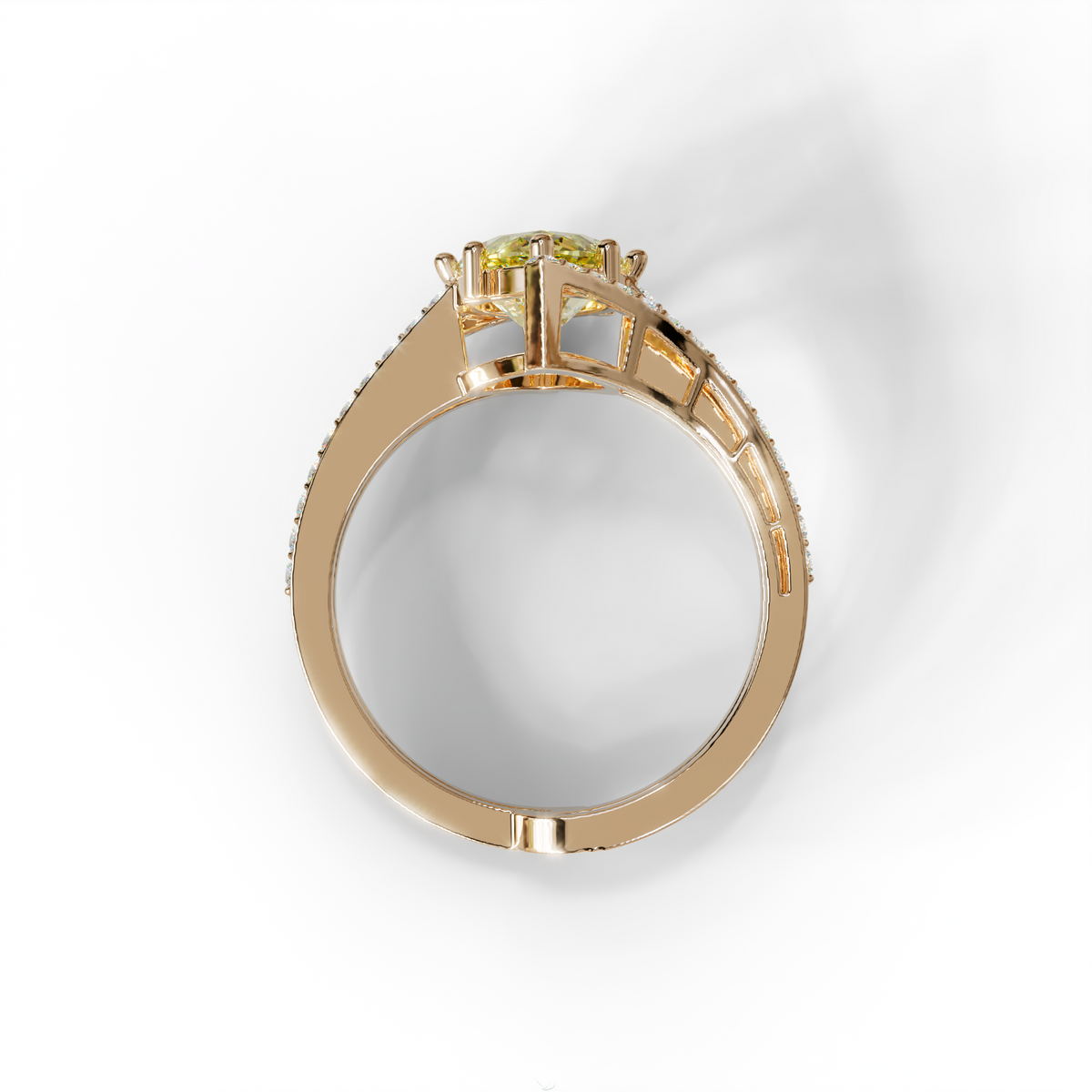 3 Carat Marquise Cut Yellow Lab Diamond Ring with Double Pave Setting