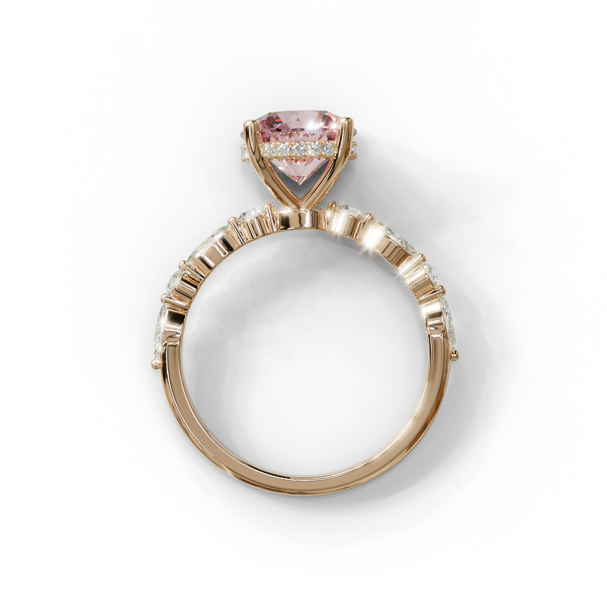1 to 3 Carat Pink Lab Grown Diamond Engagement Ring – Round Cut Hidden Halo | Lucienne