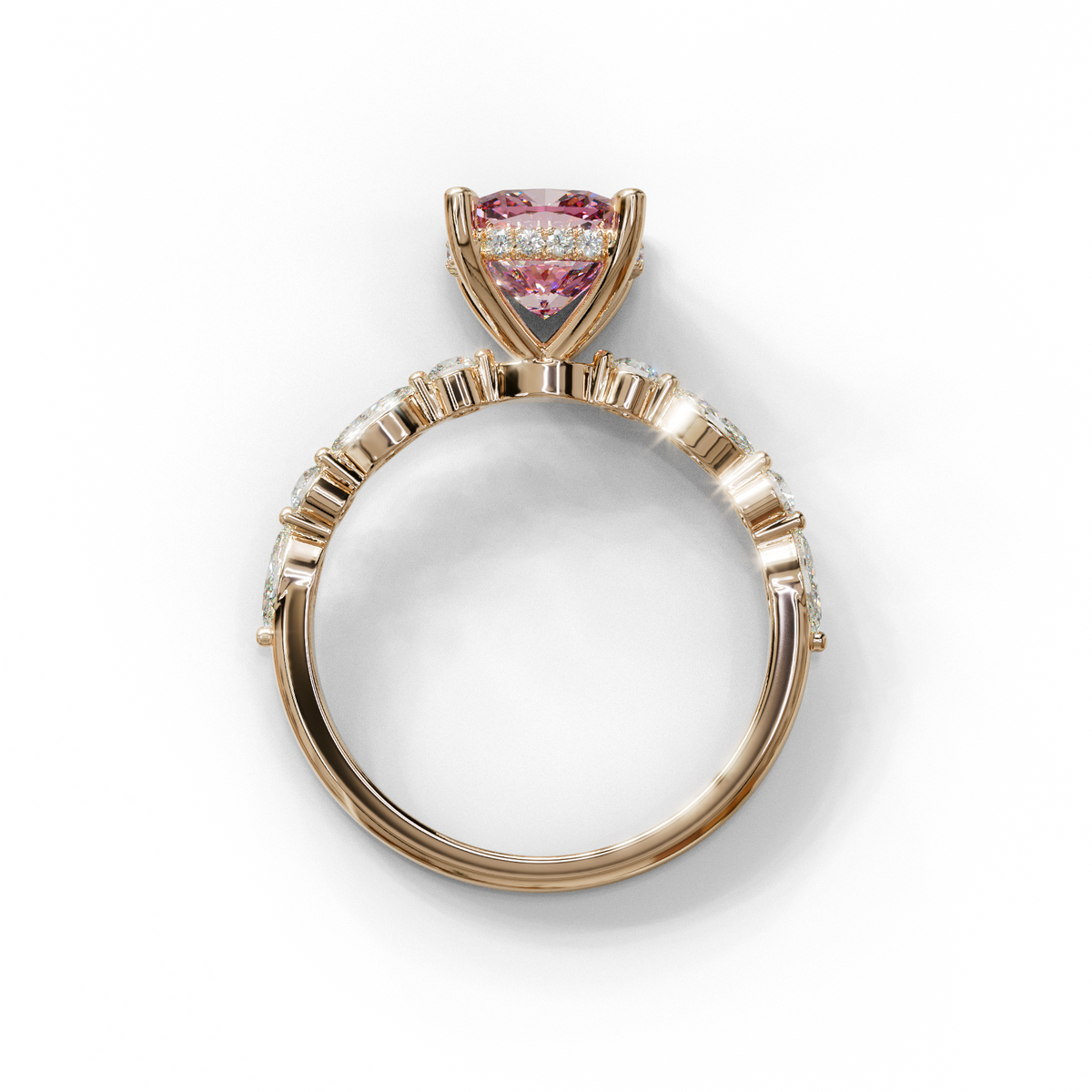 1 to 2.5 Carat Pink Lab Grown Diamond Engagement Ring – Cushion Cut Hidden Halo | Rosalie