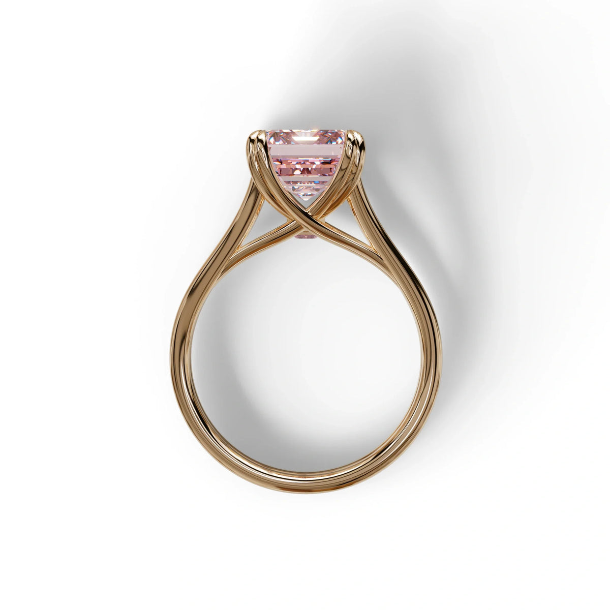 4 Carat Fancy Intense Pink Emerald Cut Lab Grown Diamond Engagement Ring - Tesira