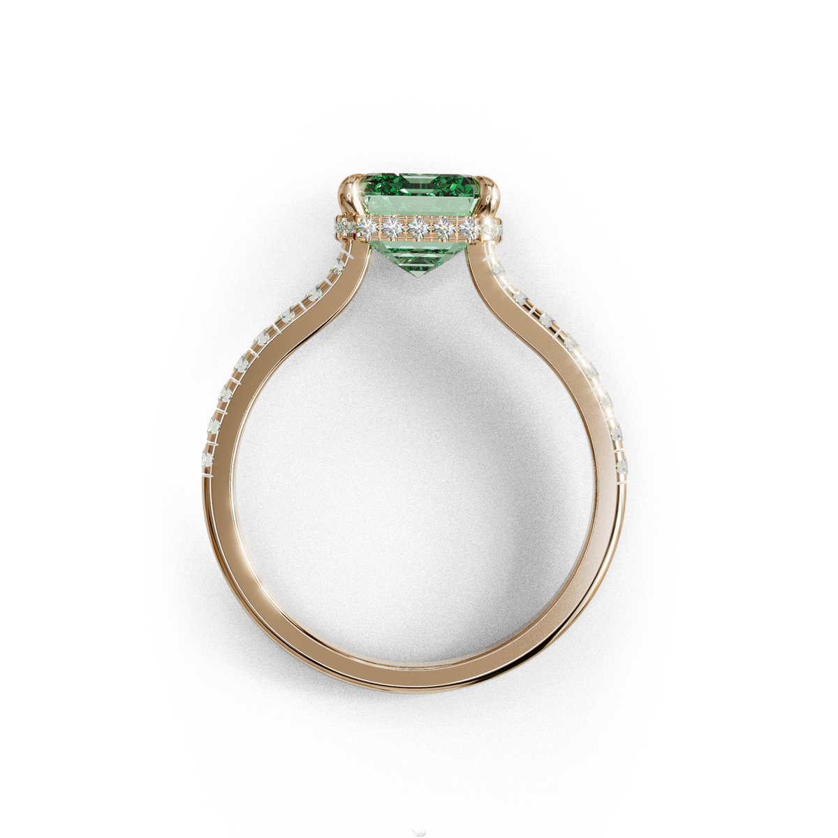 2.5 Ct Green Emerald Cut Lab Diamond In Hidden Halo & Pave Setting Ring - Siena