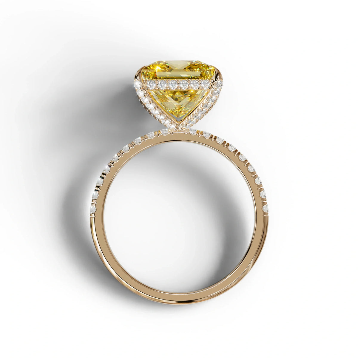 3 Carat Yellow Princess Cut Hidden Halo & Pave Lab Diamond Ring