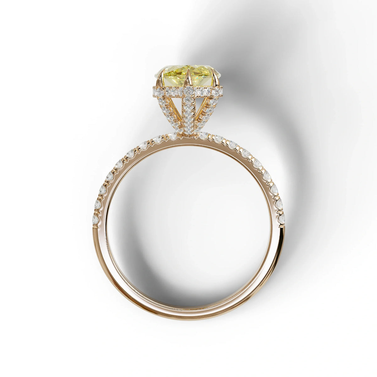 3 Carat Yellow Marquise Cut Lab Diamond In Hidden Halo & Pave Setting Ring
