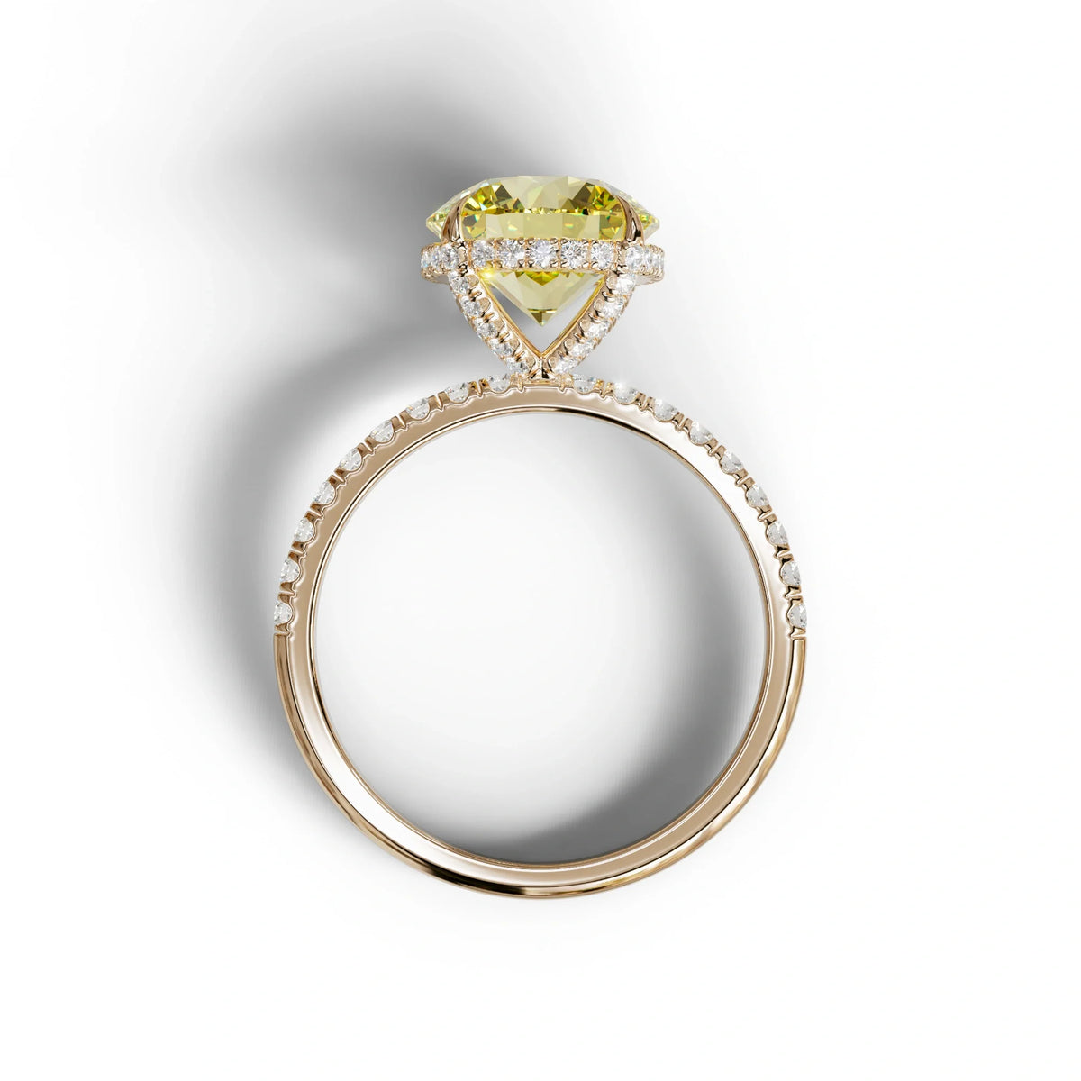 3.5 Carat Yellow Round Cut Lab Diamond Ring - Halo & Pave Setting Wedding Ring