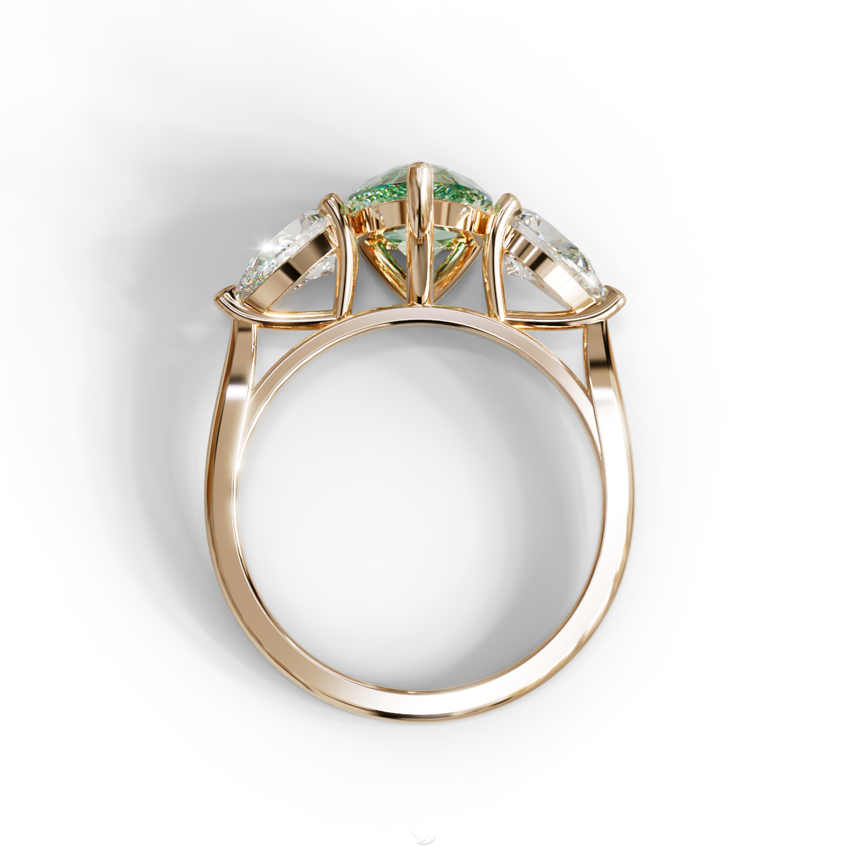 4 Carat Fancy Green Pear Cut Three Stone Lab Grown Diamond Engagement Ring