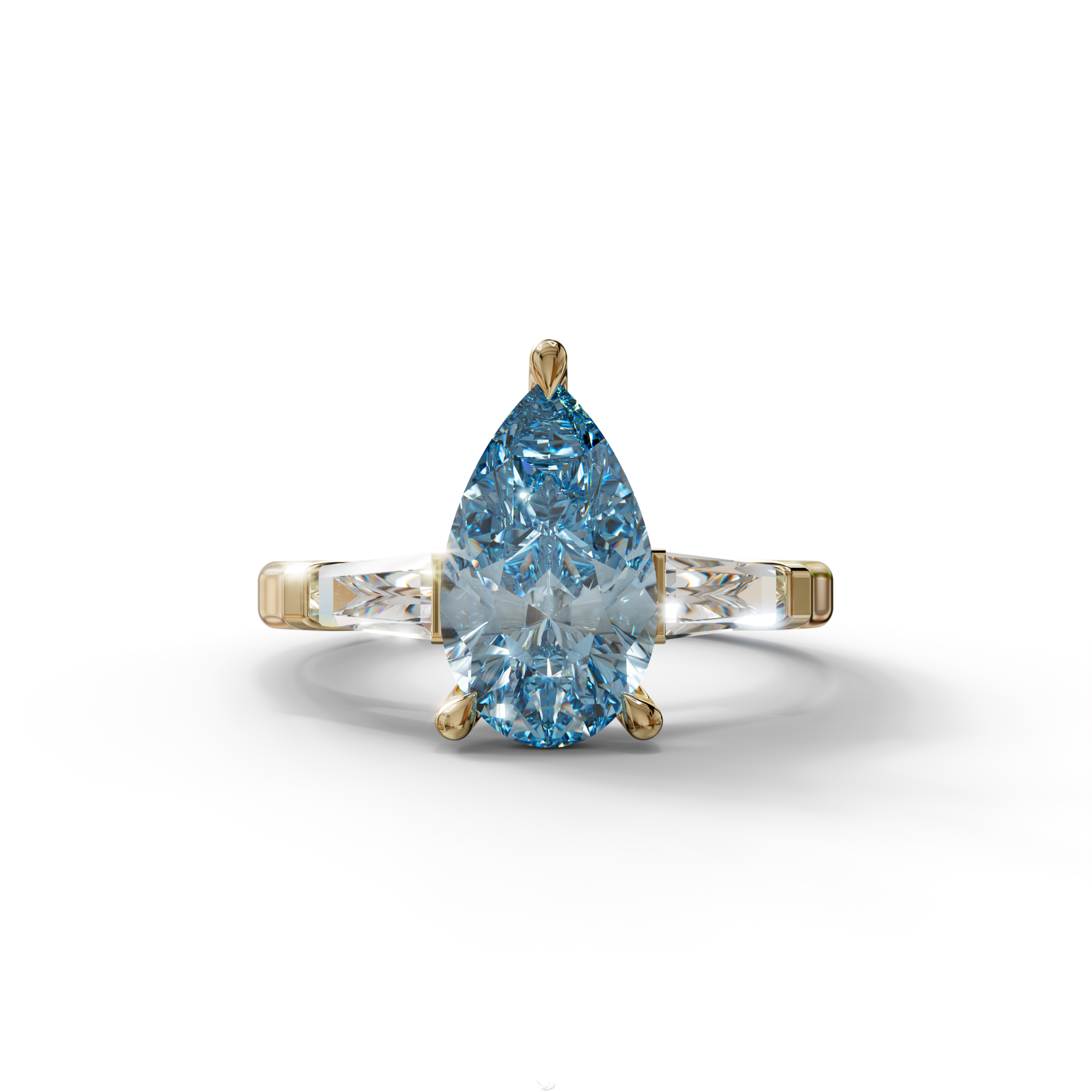 3 Carat Pear Cut Blue Lab Diamond Engagement Ring - Bella - 10K Solid Gold / Yellow Gold