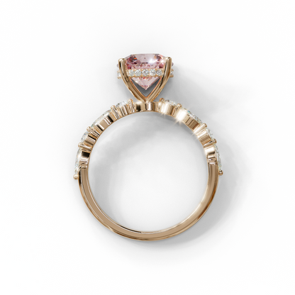 2 Carat Pink Round Cut Hidden Halo & Pave Set Lab Diamond Ring - Pure Origin