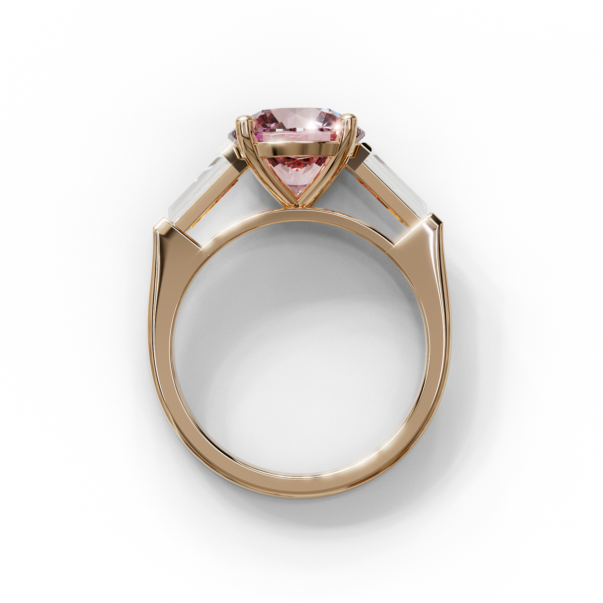 2 to 5 Carat Pink Lab Grown Diamond Engagement Ring – Round Cut Three Stone | Cordelia