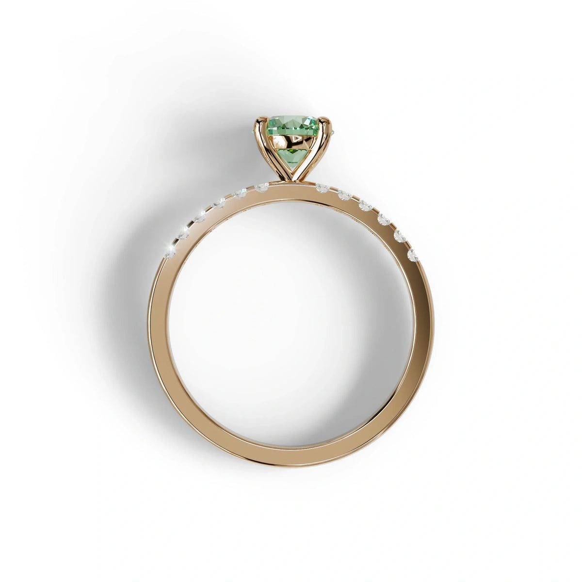 Green Round Pave Set Minimalist Engagement Ring - Nova Signature