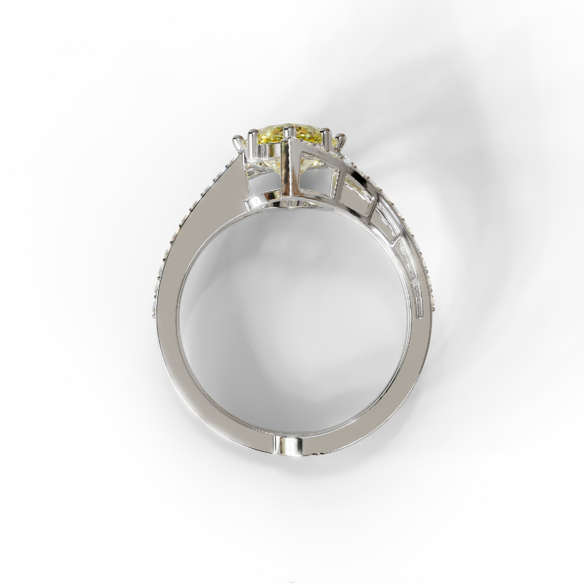 3 Carat Marquise Cut Yellow Lab Diamond Ring with Double Pave Setting