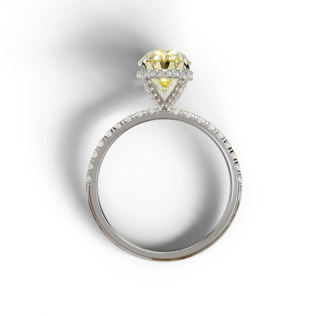 3 Carat Yellow Oval Cut Hidden Halo & Pave Setting Lab Grown Diamond Ring