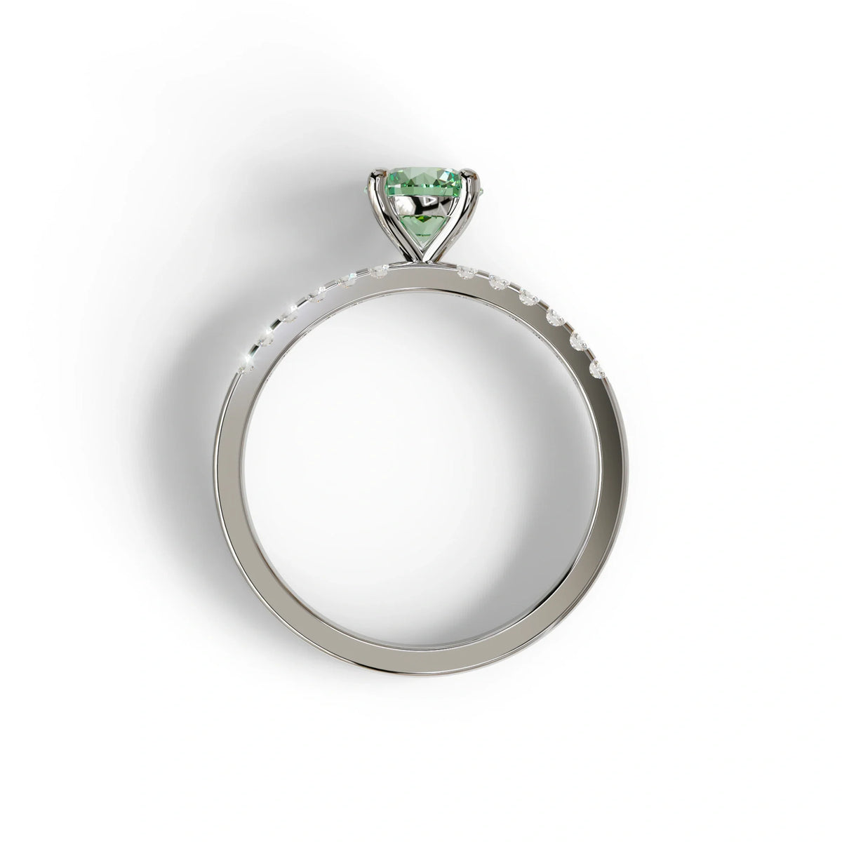 Green Round Pave Set Minimalist Engagement Ring - Nova Signature
