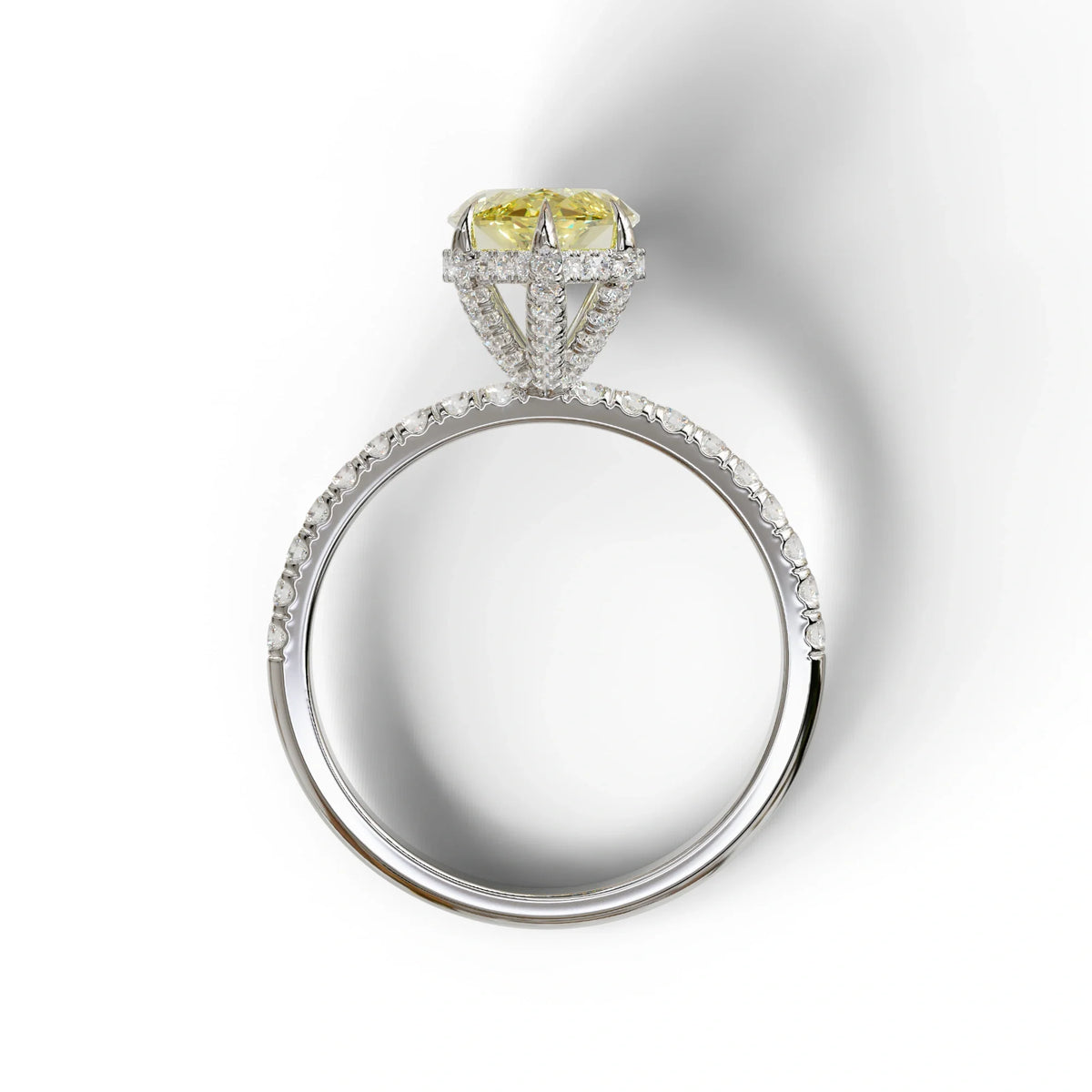 3 Carat Yellow Marquise Cut Lab Diamond In Hidden Halo & Pave Setting Ring