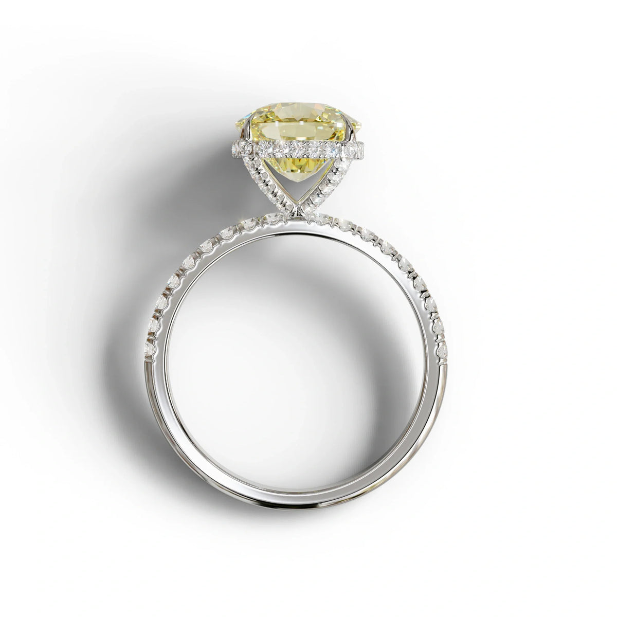 2.5 Carat Yellow Cushion Cut Hidden Halo & Pave Lab Grown Diamond Ring